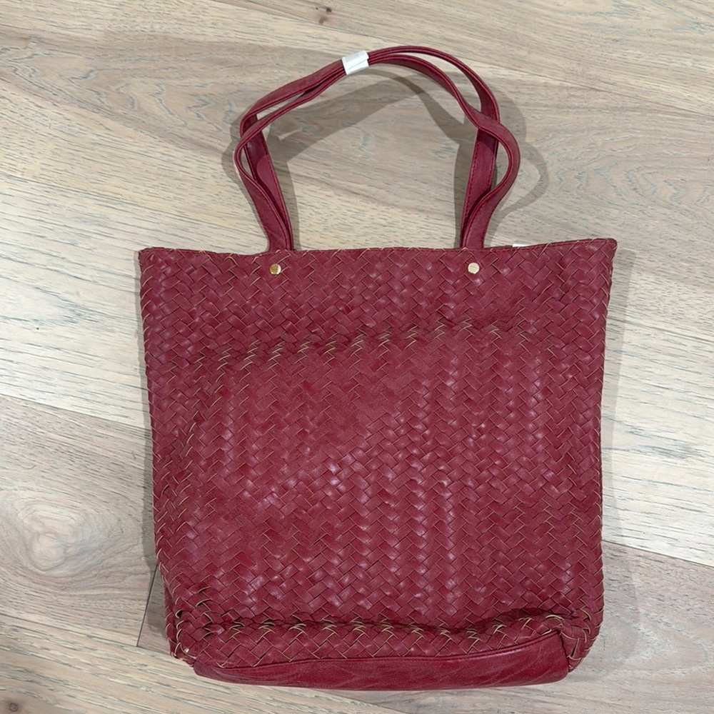Neiman Marcus Red Woven Leather Tote
